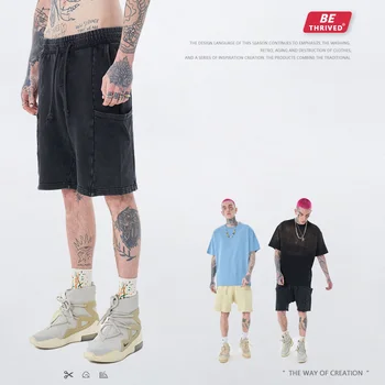 los hombres de la ropa | 2023 verano alta de la calle de lavado usados Bolsillo de pantalones Cortos de moda de estados unidos la marca frito de la Calle ancha de la pierna de los pantalones